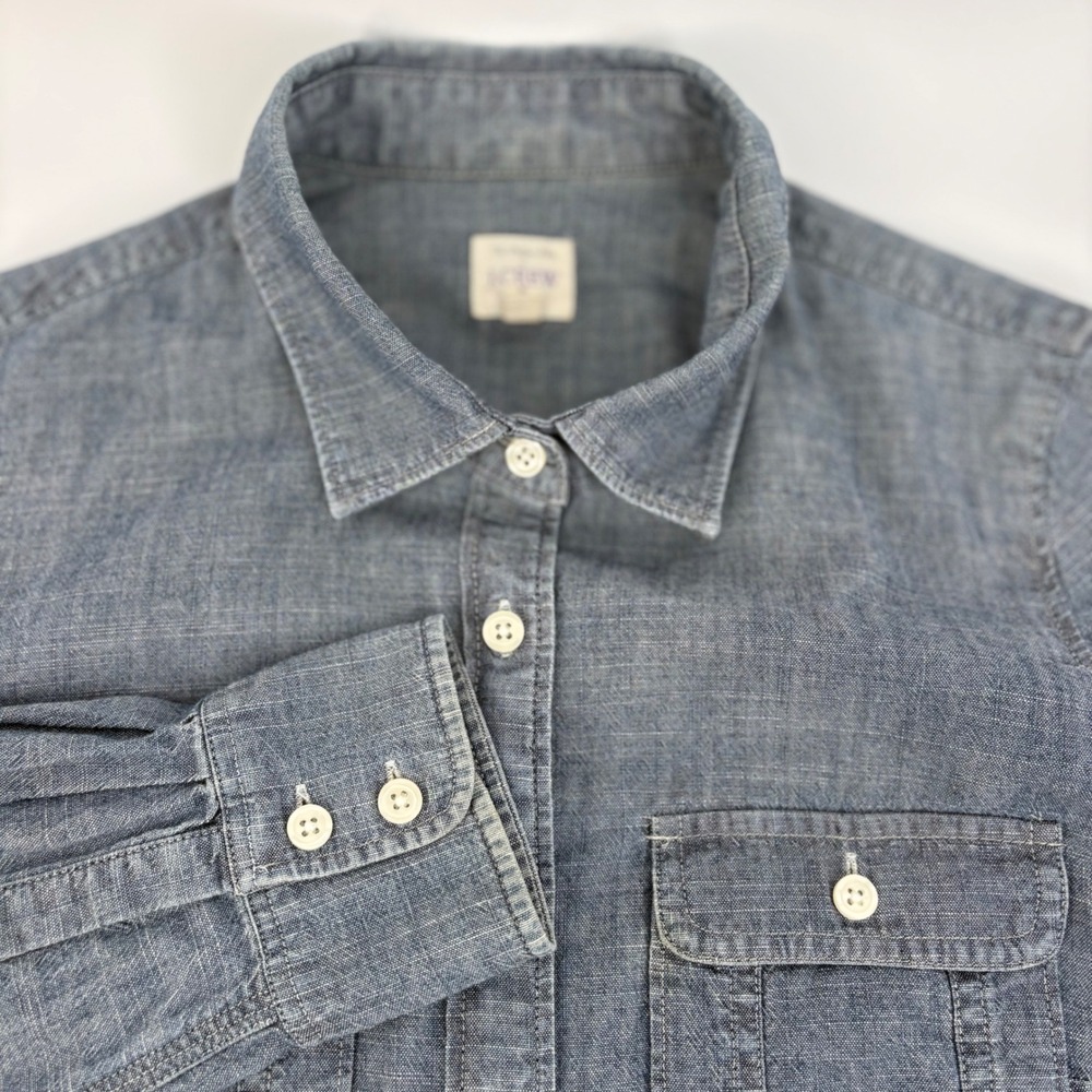 J.Crew The Keeper Boy Blue Chambray Cotton Roll Tab Button Down Shirt 32043 2